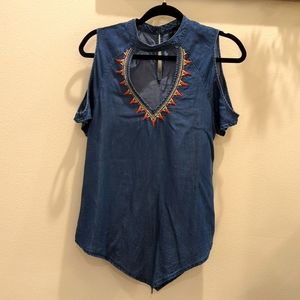 3 Hearts Small open Shoulder Jean Style Top